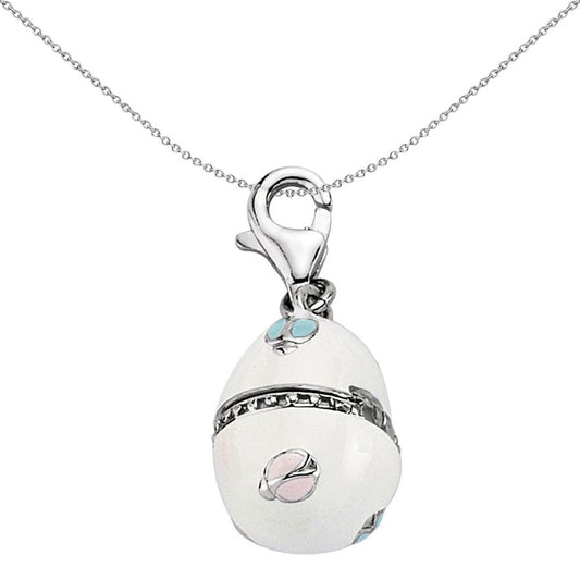 Sterling Silver White Enamel Egg Case Locket Link Charm - CM043