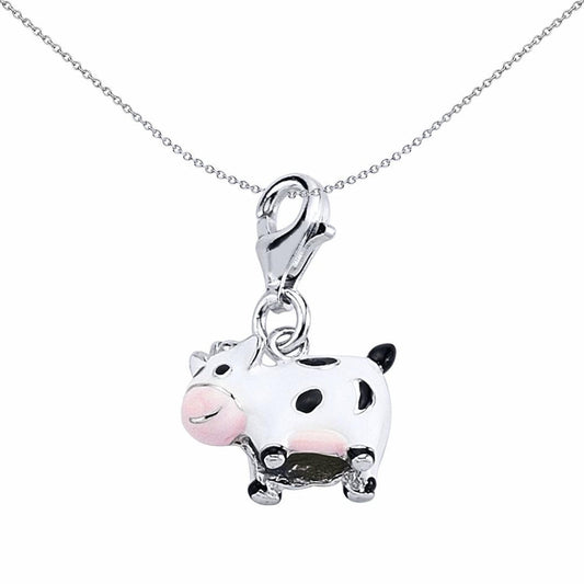 Sterling Silver Enamel Black White Pink Holy Cow Charm Pendant - CM050