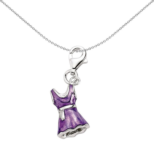 Sterling Silver Enamel Purpler Maxi Summer Dress Charm Pendant - CM057