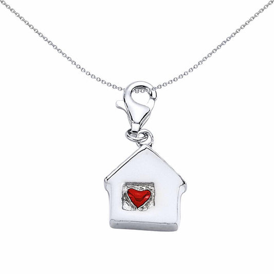 Sterling Silver Enamel White House Red Heart Home Charm Pendant - CM059