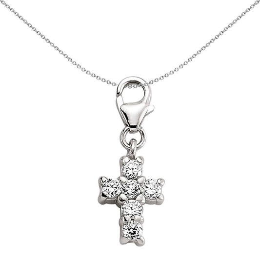 Sterling Silver CZ 6 Stone Cross Link Charm Pendant - CM074