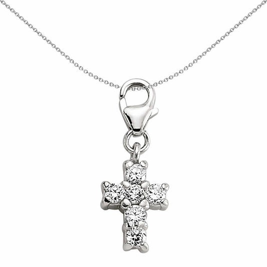 Sterling Silver CZ 6 Stone Cross Link Charm Pendant - CM074