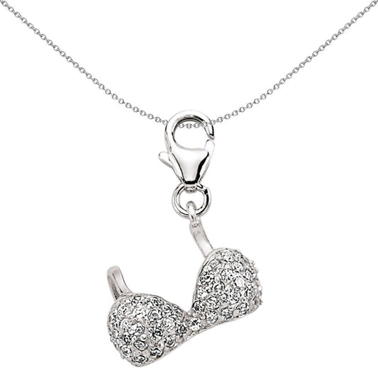 Sterling Silver Glitzy Bling Bra CZ Link Charm - CM075