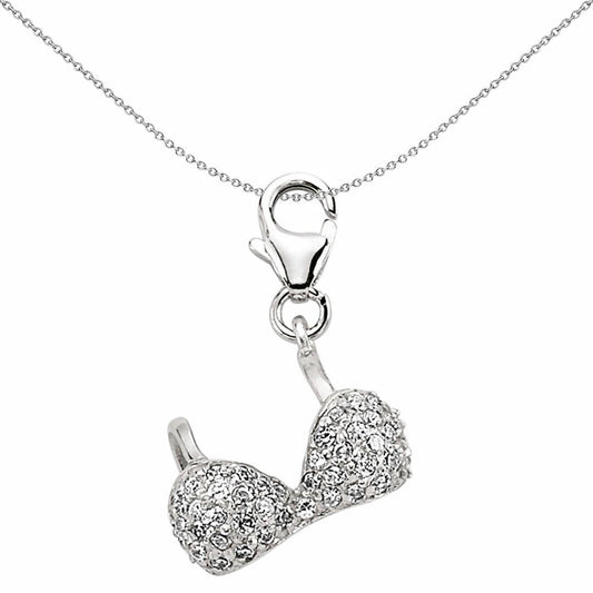 Sterling Silver Glitzy Bling Bra CZ Link Charm - CM075