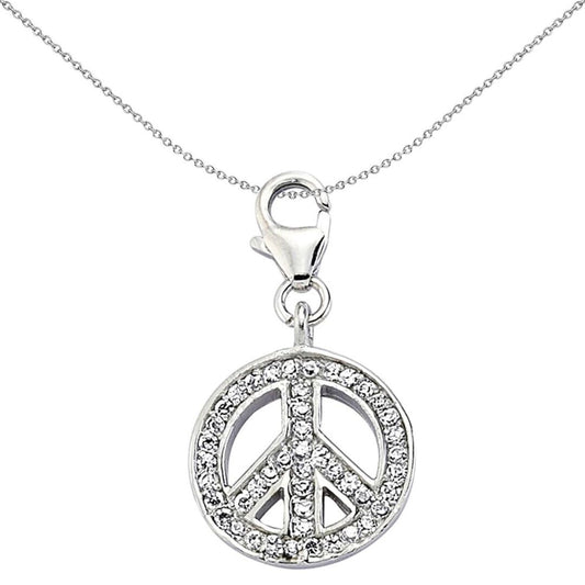 Sterling Silver CZ Pave Peace Symbol Link Charm - CM079