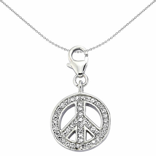 Sterling Silver CZ Pave Peace Symbol Link Charm - CM079