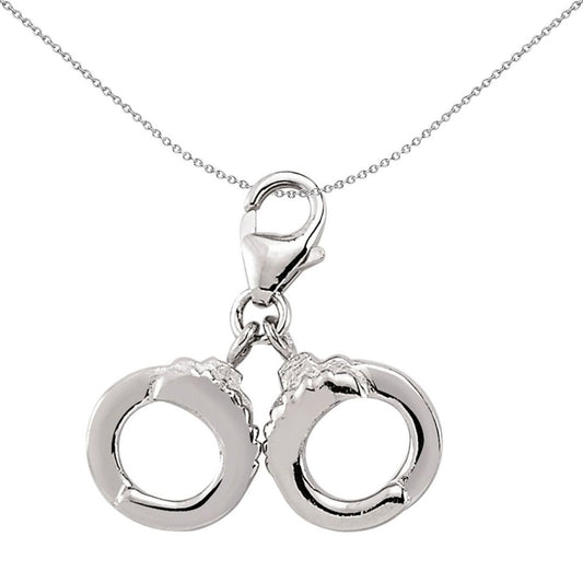 Sterling Silver Naughty Hand Cuffs Link Charm - CM082
