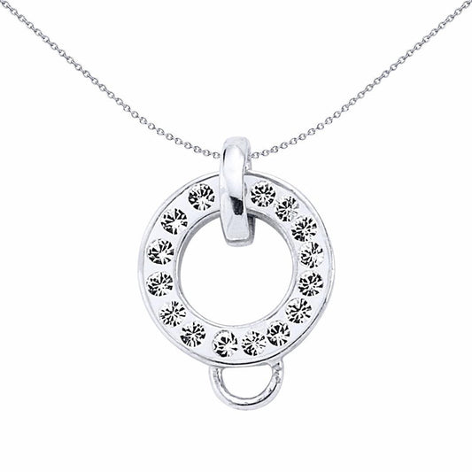 Sterling Silver White Crystal Circle of Life Halo Charm Pendant - CM090