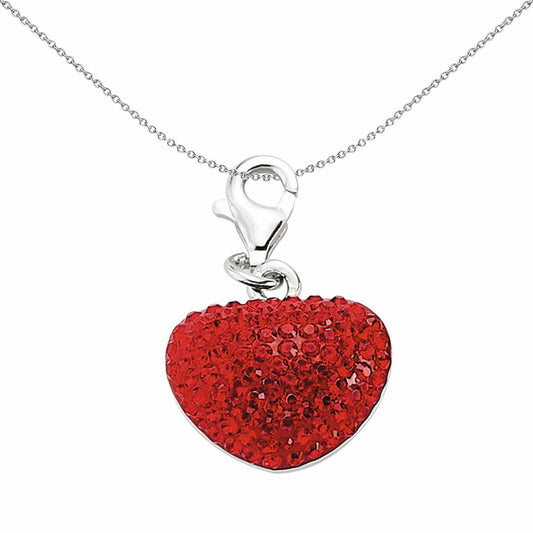 Sterling Silver Red Crystal Pillow 3D Love Heart Charm Pendant - CM094