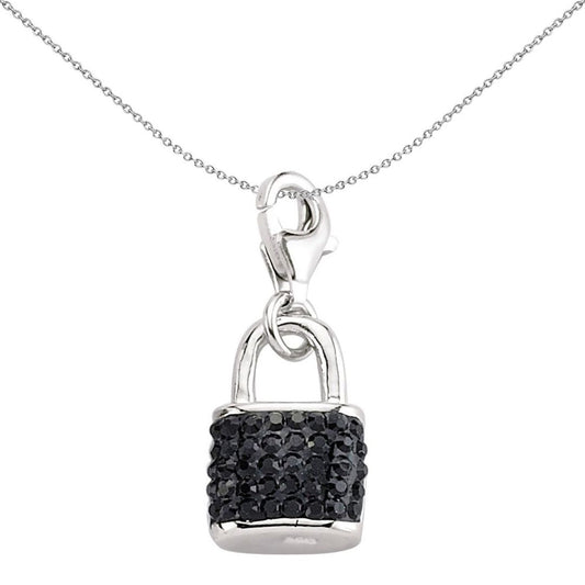 Sterling Silver Black Crystal Handbag Padlock Link Charm - CM097