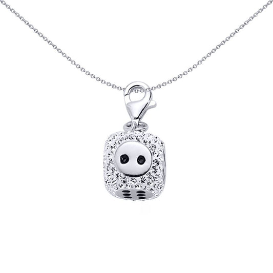 Sterling Silver Black Enamel Crystal Lucky Dice Charm Pendant - CM098