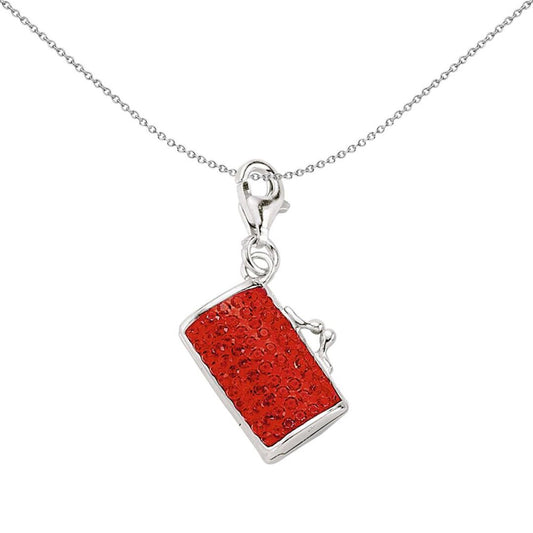 Sterling Silver Red Crystal Clutch Handbag Purse Charm Pendant - CM101
