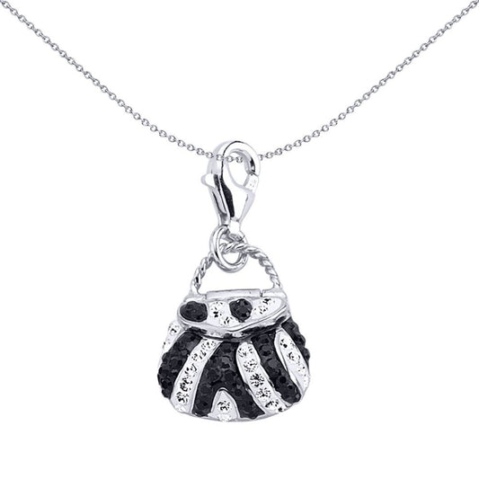 Sterling Silver Black & White Crystal Handbag Charm Pendant - CM102