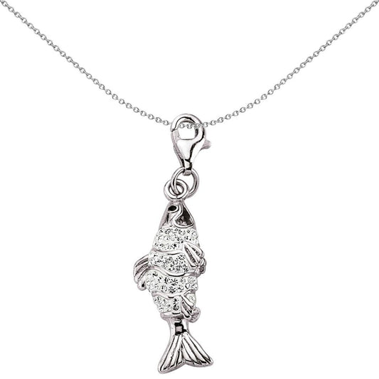 Sterling Silver Crystal Catch of the Day Fish Lobster Link Charm - CM111