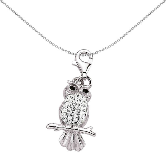 Sterling Silver Crystal Wise Owl Hoot Link Charm - CM112