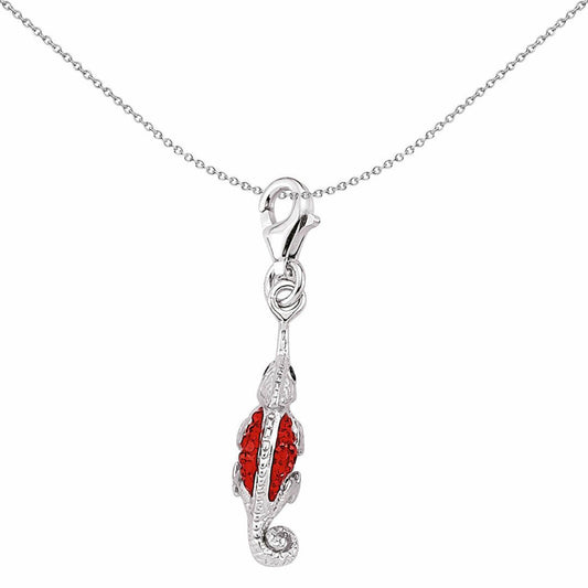 Sterling Silver Red Crystal Chameleon Lizard Link Charm - CM113