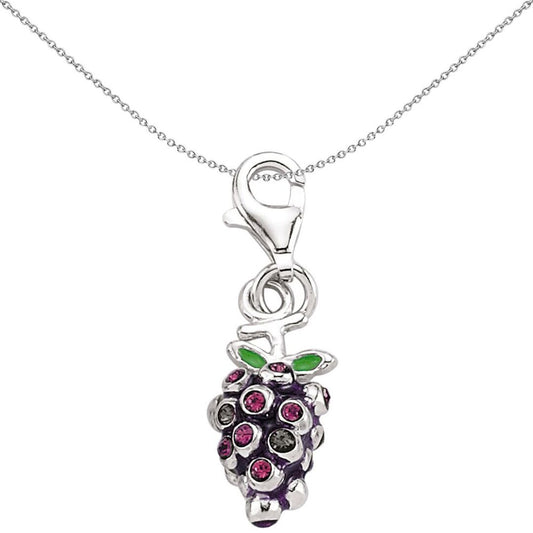 Sterling Silver Violet Crystal Bunch of Grapes Link Charm - CM115