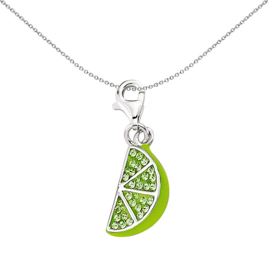 Sterling Silver Green Crystal Lime Quarter Link Charm - CM118