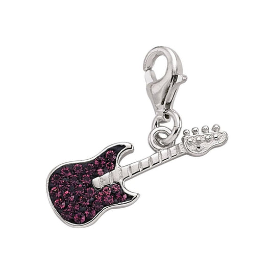 Sterling Silver Violet Crystal Guitar Link Charm - CM124AMY
