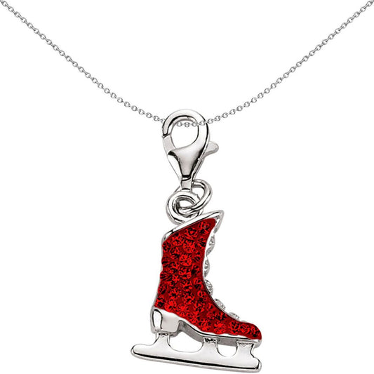 Sterling Silver Red Crystal Ice Skate Link Charm - CM133