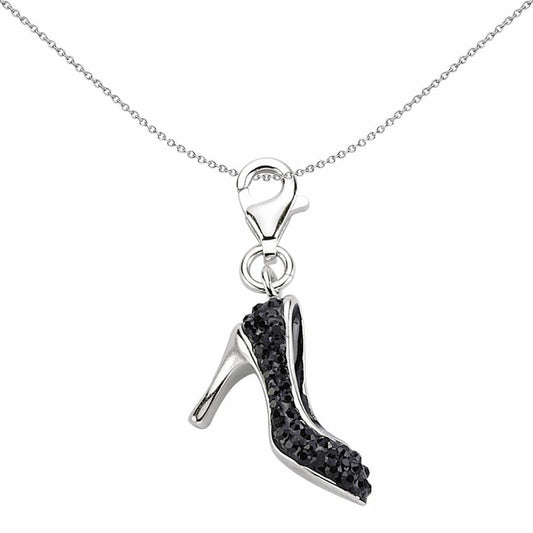 Sterling Silver Black Crystal High Heel Stiletto Link Charm - CM134BLK
