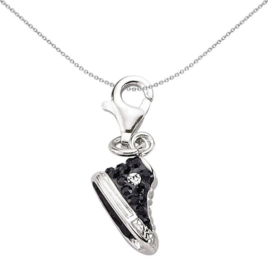 Sterling Silver Black Crystal High Top Sneaker Boots Link Charm - CM135