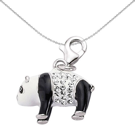 Sterling Silver Black White Crystal Enamel Panda Link Charm - CM138