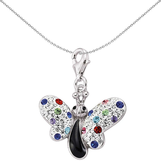 Sterling Silver Multi Coloured Crystal Flutter By Butterfly Charm - CM139