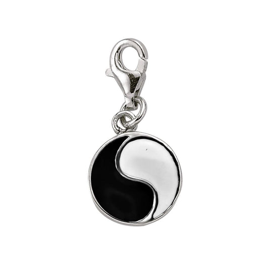 Sterling Silver Black White Crystal Enamel Ying Yang Link Charm - CM150