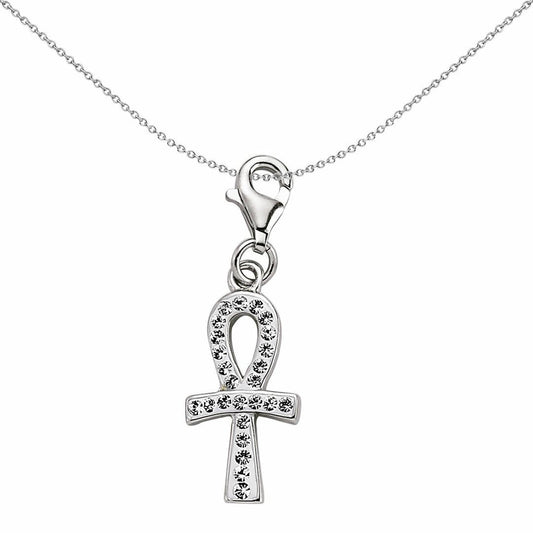 Sterling Silver White Crystal Ankh Cross Link Charm - CM154