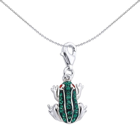 Sterling Silver Green Crystal Red Eyed Tree Frog Charm Pendant - CM157