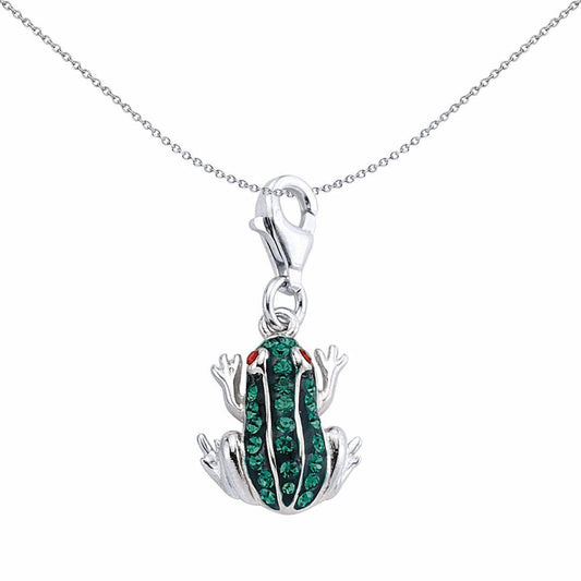 Sterling Silver Green Crystal Red Eyed Tree Frog Charm Pendant - CM157