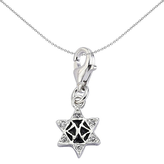 Sterling Silver Crystal Black Enamel Magen David Star Charm - CM161
