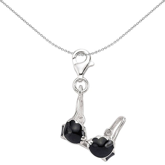 Sterling Silver Black Enamel Bow Bra Link Charm - CM165