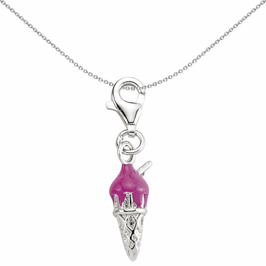 Sterling Silver Pink Enamel Gelato Ice Cream Cone Link Charm - CM169