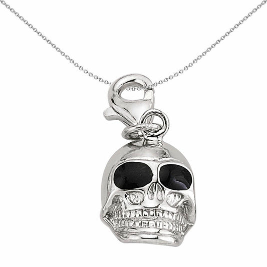 Sterling Silver Black Enamel Ghost Skull Link Charm - CM171