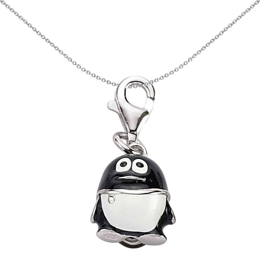 Sterling Silver Black White Enamel Penguin Link Charm - CM172