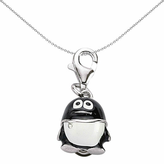 Sterling Silver Black White Enamel Penguin Link Charm - CM172