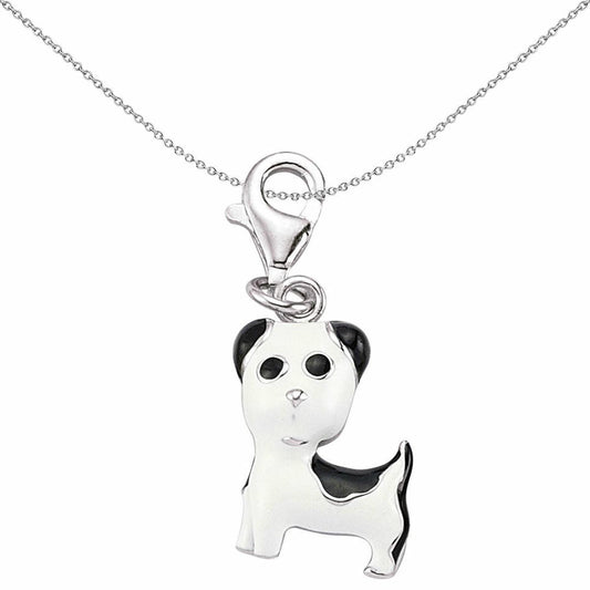 Sterling Silver Black White Enamel Puppy Cat Lobster Link Charm - CM175