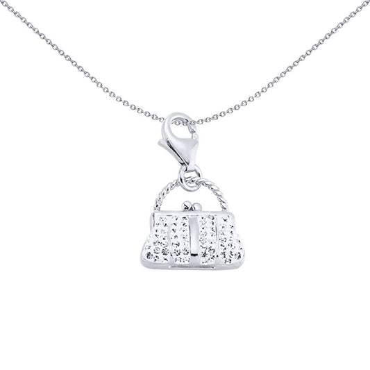 Sterling Silver White Crystal Rope Handle Handbag Purse Charm - CM178