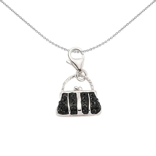 Sterling Silver Black & White CZ Bag Charm Link Charm - CM178BLK