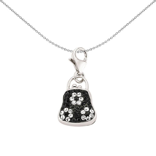 Sterling Silver Black Crystal Daisy Flower Handbag Link Charm - CM179BLK