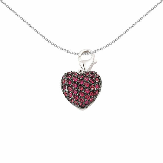 Sterling Silver Red Crystal Cushion Love Heart Link Charm - CM181RU