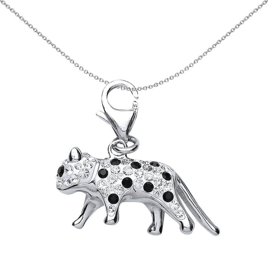 Sterling Silver Black White Crystal Snow Leopard Link Charm - CM186