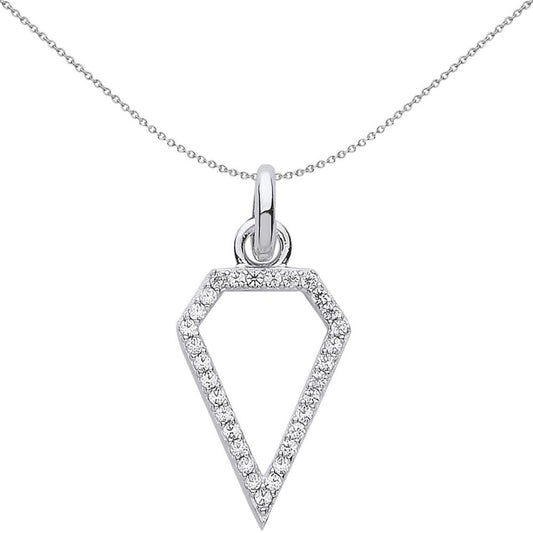Sterling Silver Crystal Diamond-Shape Pentagon Link Charm - CM211