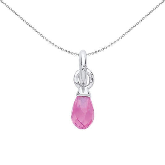 Sterling Silver Pink Crystal Pear Drop Link Charm - CM218PINK