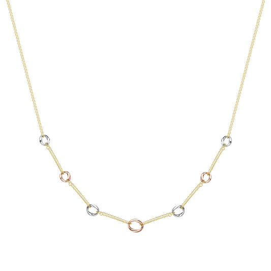 9ct 3 Colour Gold Donut Link Double Trace Chain Necklace 17" 43cm - CNNR02155-17