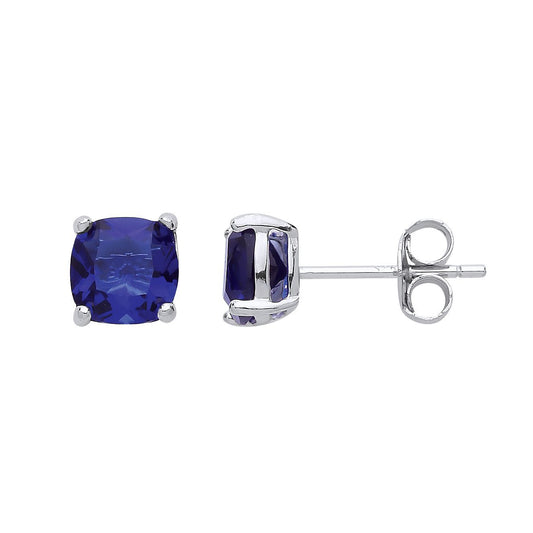 Silver blue Cushion CZ Double Gallery Solitaire Stud Earrings - CU6SAP