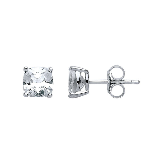 Silver Cushion CZ Double Gallery Solitaire Stud Earrings - CU6