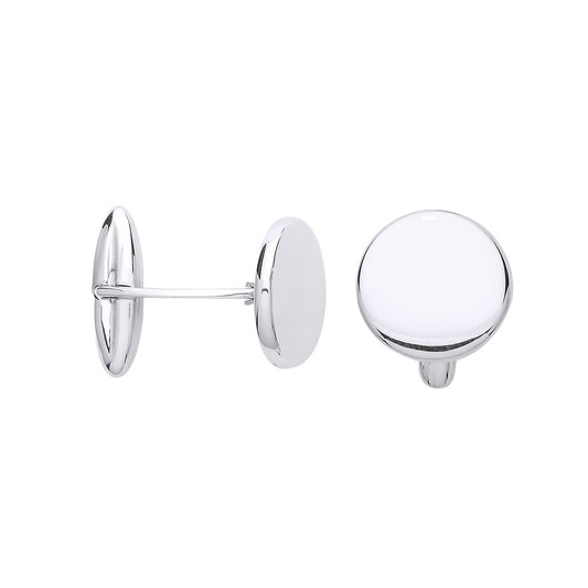 Mens Silver Polished Flat Button Swivel Cufflinks - CUG1001